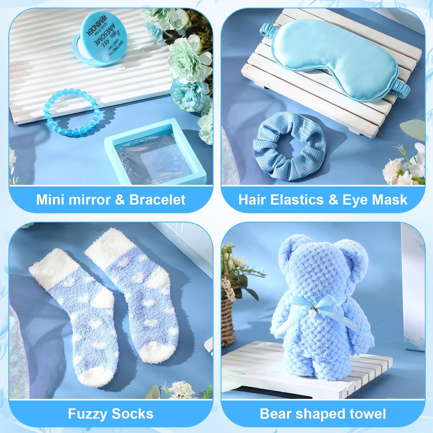 Sieral 14 Pcs Birthday Gifts for Women Care Blanket Gifts Set Spa Baskets Get Well Soon Gift Baskets Mother's Day Gift for Women Mom Her Girlfriend Sister Daughter Friend Wife Grandma(Plain,Blue)