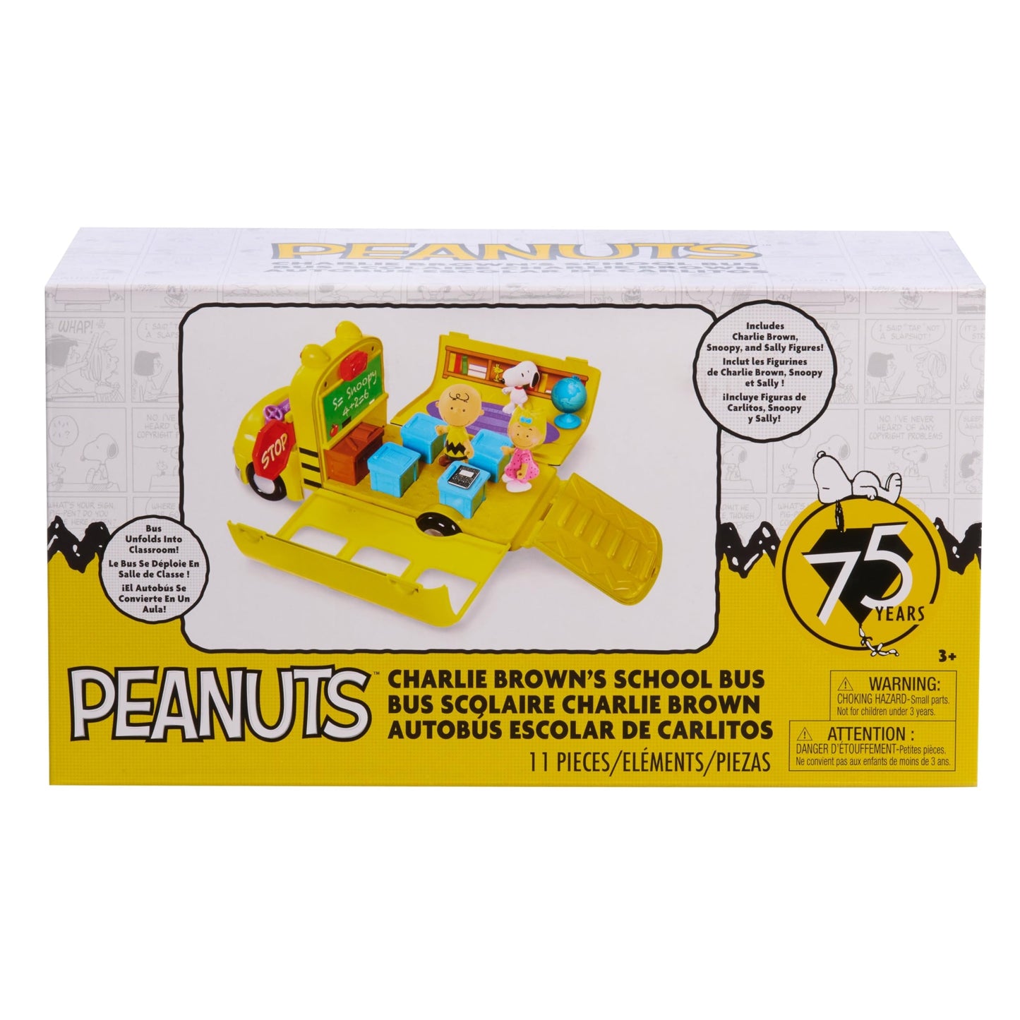 Peanuts Charlie Brown's Interactive School Bus Toy, 11-Pieces, Includes Charlie Brown, Sally, and Snoopy Figures, Toy for Fans, Boys, Girls, Kids, Ages 3 and Up, Kids Toys for Ages 3 Up by Just Play