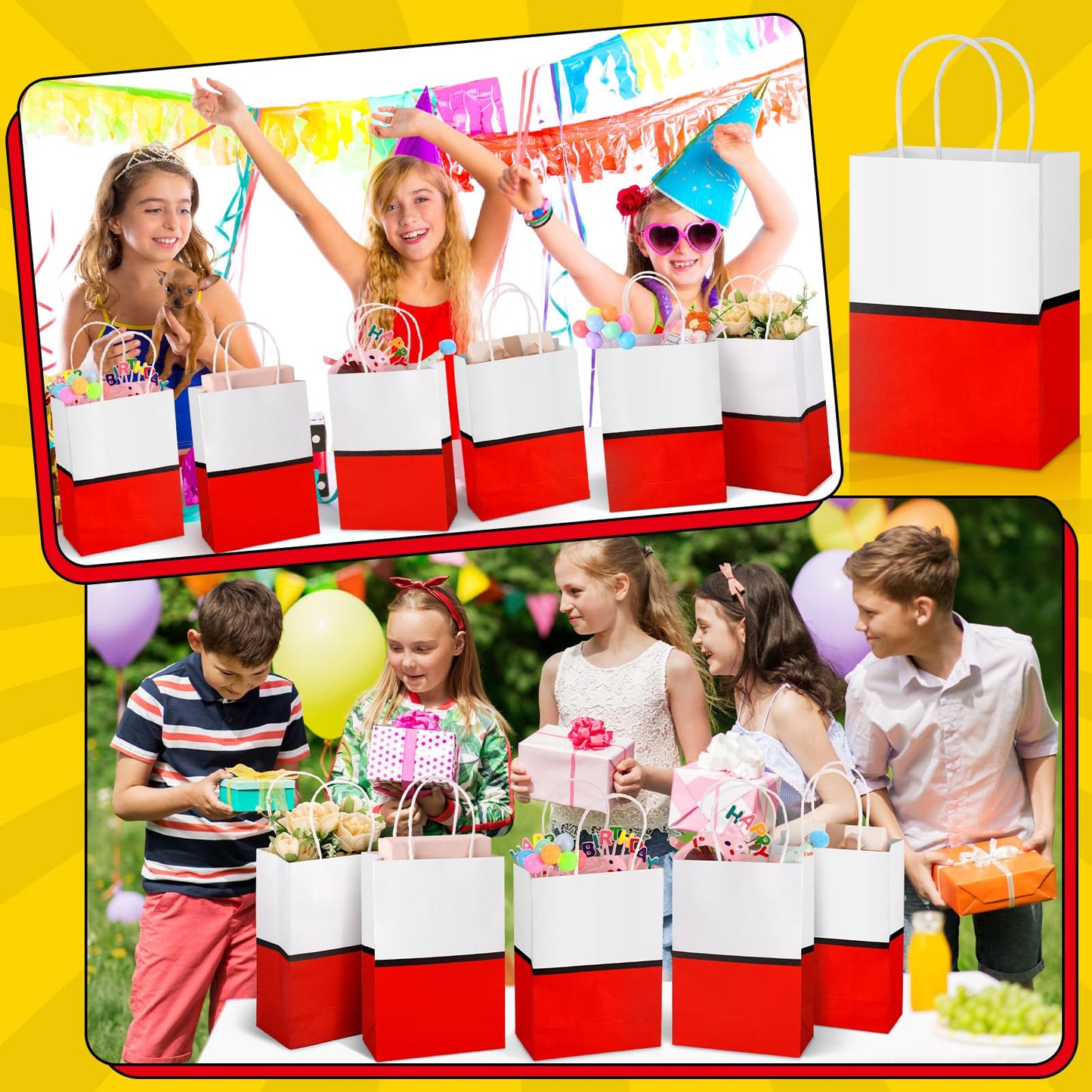 Czlotyh 24 Pcs Cartoon Animation Gift Bags Red Kraft Treat Bags with Handle Paper Goodie Bags Birthday Party Supplies for Birthday Theme Holiday Baby Shower Decorations Candy