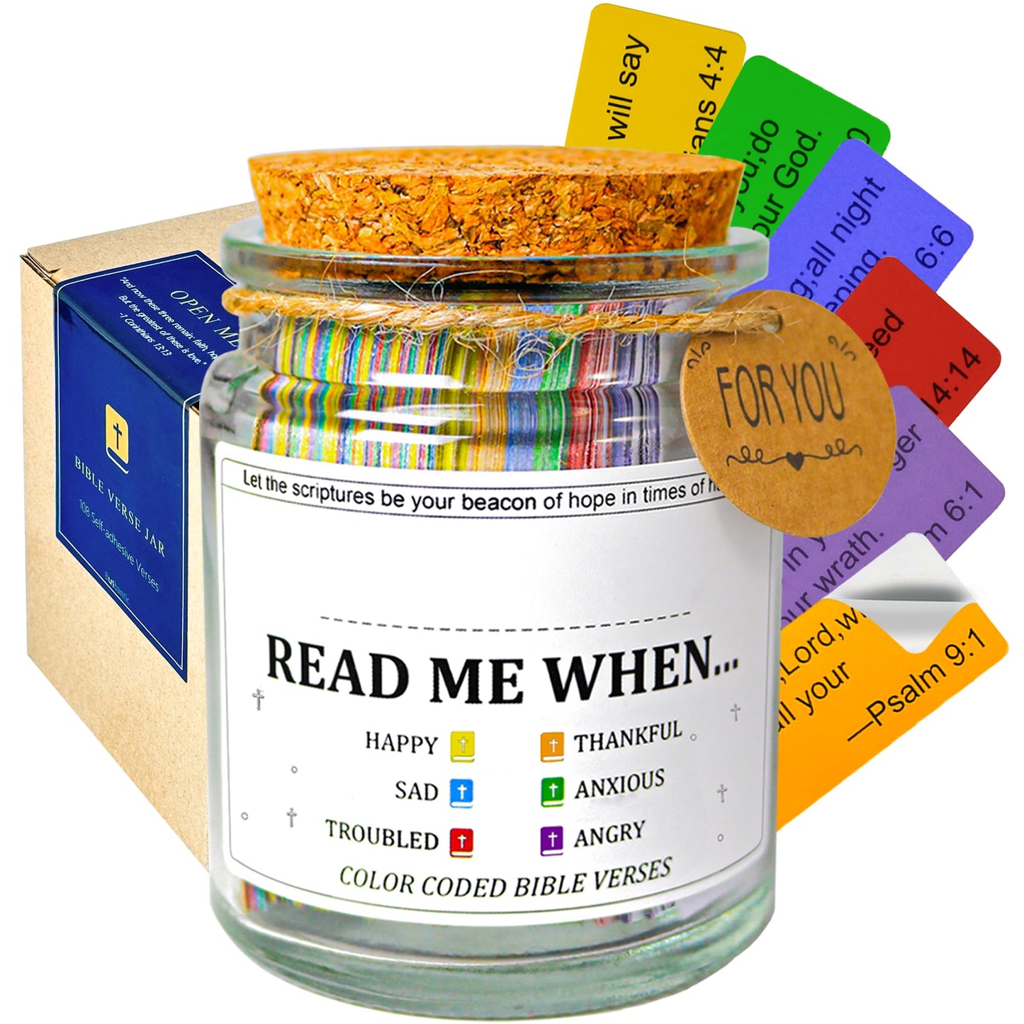 Bible Verse Jar with 108 Scripture Stickers, Graduation Gifts, Fathers Day Gift, Birthday, Christian Gifts for Women, Teacher Appreciation Gift, Personalized Name Label