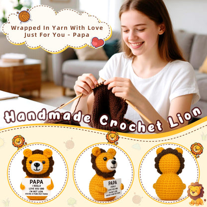 Grandpa Fathers Day Papa Gifts from Grandkids, Father's Day Grandpa Papa Birthday Gifts from Granddaughter Grandson, Best Grandfather Ever Gift, Grandparents Day Gift, Funny Handmade Crochet Lion