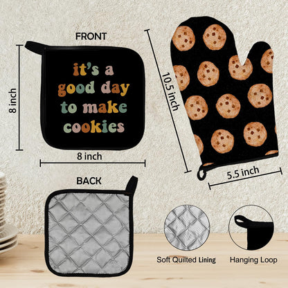 Mingnei Baking Gifts Oven Mitts and Pot Holders Sets, It's a Good Day to Make Cookies Heat Resistant Potholder Kitchen Decor for Cooking BBQ Grilling, Gifts for Baker Baking Lovers Oven Glove Set