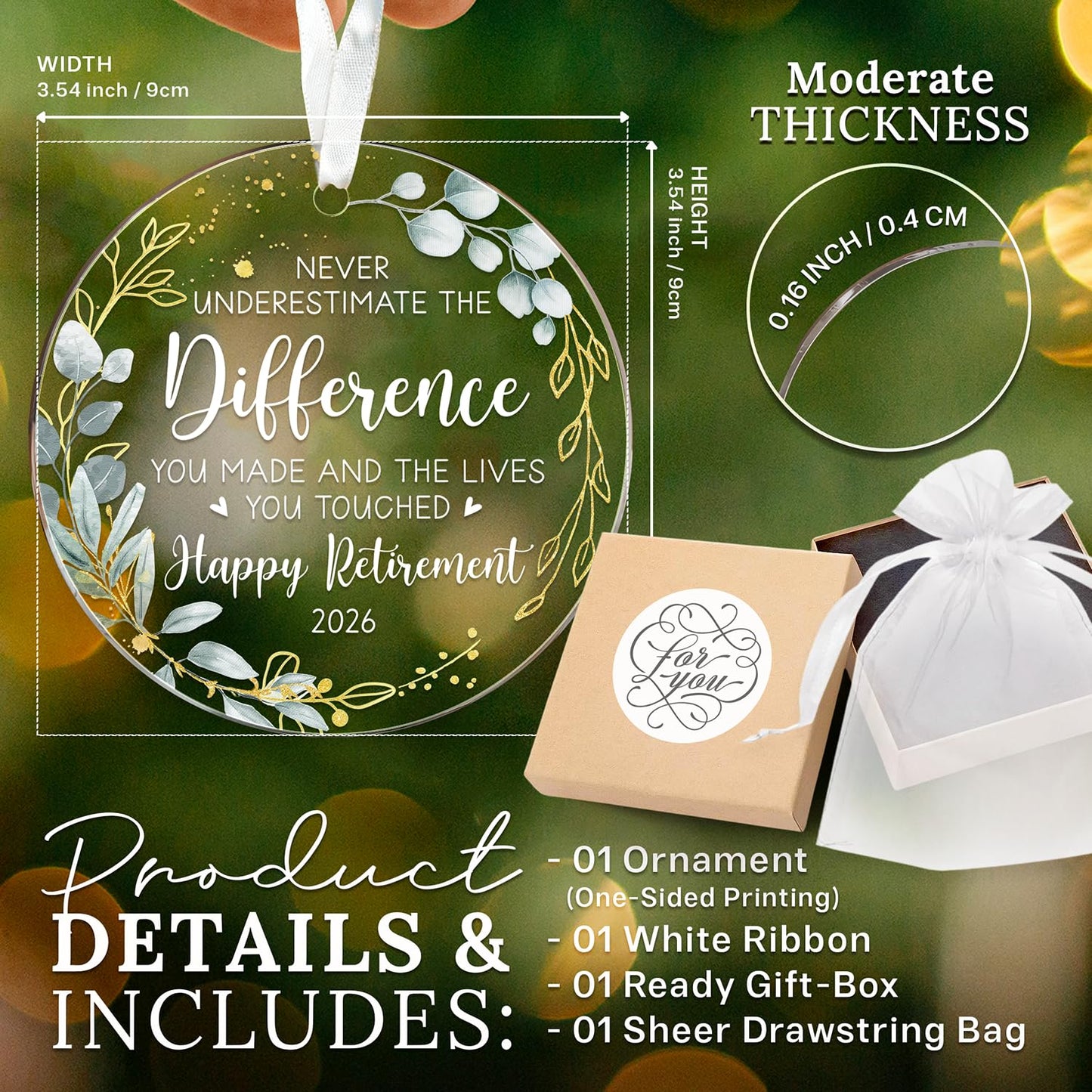 HEXMOZ Retirement Gifts for Men, Women 2026 - Retirement Gift for Woman - Retired Ornament 2026 - Retired Gifts for Teacher, Nurse, Coworker, Boss, Employee - Acrylic Christmas Ornament
