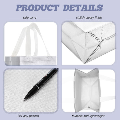 Eccliy 80 Pcs Reusable Gift Bags Set Glossy Grocery Gift Tote Bag with Hadnle for Wedding, Father's Day, Graduation, Summer Event (10 x 8 x 4.7 Inch,Silver)