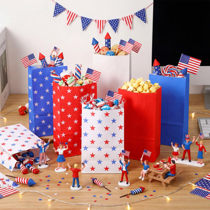 Sweetude 72 Pack Patriotic Treat Bags 4th of July Candy Bags American Flags Party Favor Bag Red White Blue Paper Gift Bag for Patriotic Party Favors Independence Day Supplies Memorial Gift Wrap