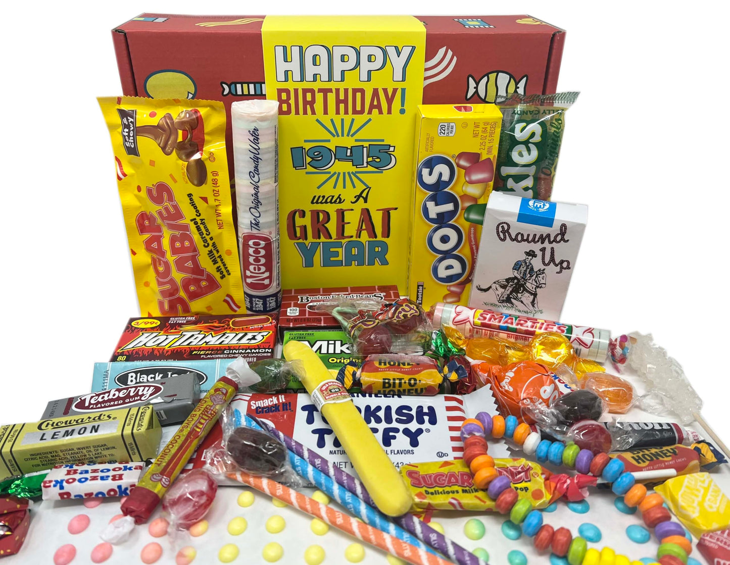 RETRO CANDY YUM ~ 81st Birthday Nostalgic Candy Gift Basket Box Assortment from Childhood Memories for Woman or Man Born 1945 jr
