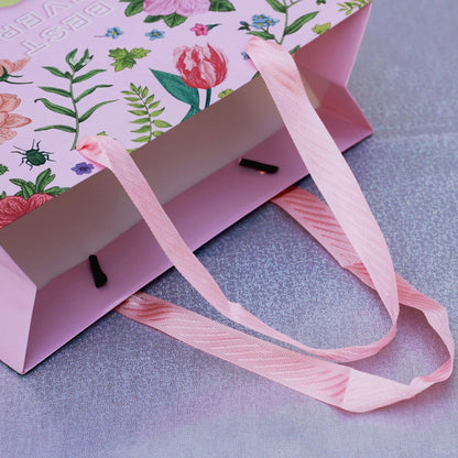 2 Pack 13" Large Mother Day Gift Bags with Handles, Pink Floral Gift Bags with Tissue Paper & Cards for Mom Grandma Women Holiday Birthday Mothers Day Gift Bags
