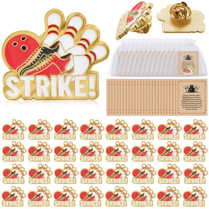 Misdary Bowling Lapel Pins Gifts Include Bowling Pins Cards Organza Bags for Player Sports Lover Birthday Party Favors Game Awards for Backpack Purse Bag Jackets Backpacks Souvenirs Charms