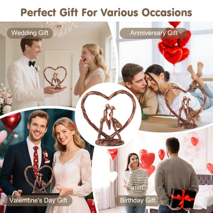 Anniversary Wedding Gift for Her Wife Husband Couple，Antique Bronze Metal Couple Figurine Heart Sculpture Love Statue,Romantic 1st to 60th Anniversary,Includes Gift Box and Gift Card,Valentines Gifts
