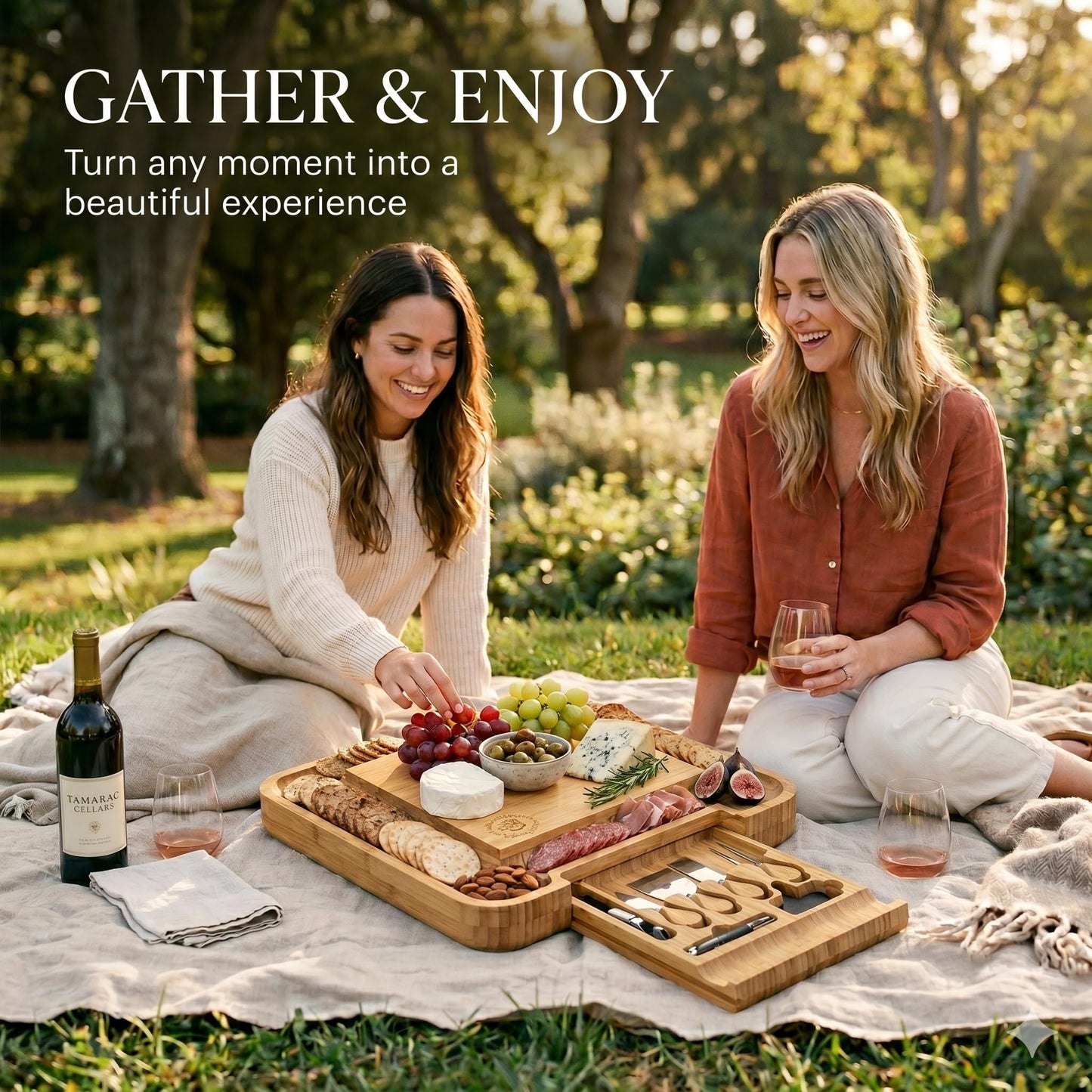 Charcuterie Boards Gift Set - Bamboo Cheese Board Set with Serving Knives, Meat Cheese Platter for Hosting Party Entertaining - Gifts for Women, Mom Dad, Wedding, Birthday, House Warming Gift New Home