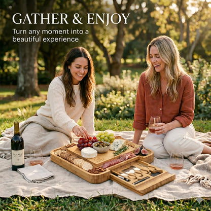 Charcuterie Boards Gift Set - Bamboo Cheese Board Set with Serving Knives, Meat Cheese Platter for Hosting Party Entertaining - Gifts for Women, Mom Dad, Wedding, Birthday, House Warming Gift New Home