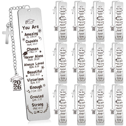 Skyygemm 12 Pcs Metal Graduation Inspirational Bible Verse Christian Bookmarks Cross Chain Class of 2026 Graduation Gifts Christian Religious Gifts for Him Her College High Middle School Students Grad