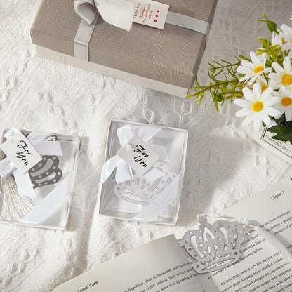 50 Pcs Crown Design Bookmark for Girls Quinceanera Gift - Princess Metal Book Lover Silver Favors With Gift Boxes for Fifteen Birthday, Wedding, Bridal Shower Women