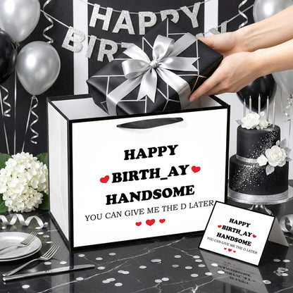 Funny Birthday Gift Bag for Men Boys Funny Gift Bag with Tissue Paper Greeting Card Happy Birthday Handsome Wrapping Bags for Men Husband Boyfriend Brother Retirement Party Decoration Supplies