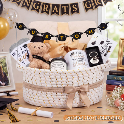 Zopeal 11 Pcs Graduation Gift for Her Him 2026, Congrats Grad Gift Basket for College or High School,Graduation Set with Mug, Candle, Blanket, Socks, Bracelet, Keychain, Banner, Bear (White)