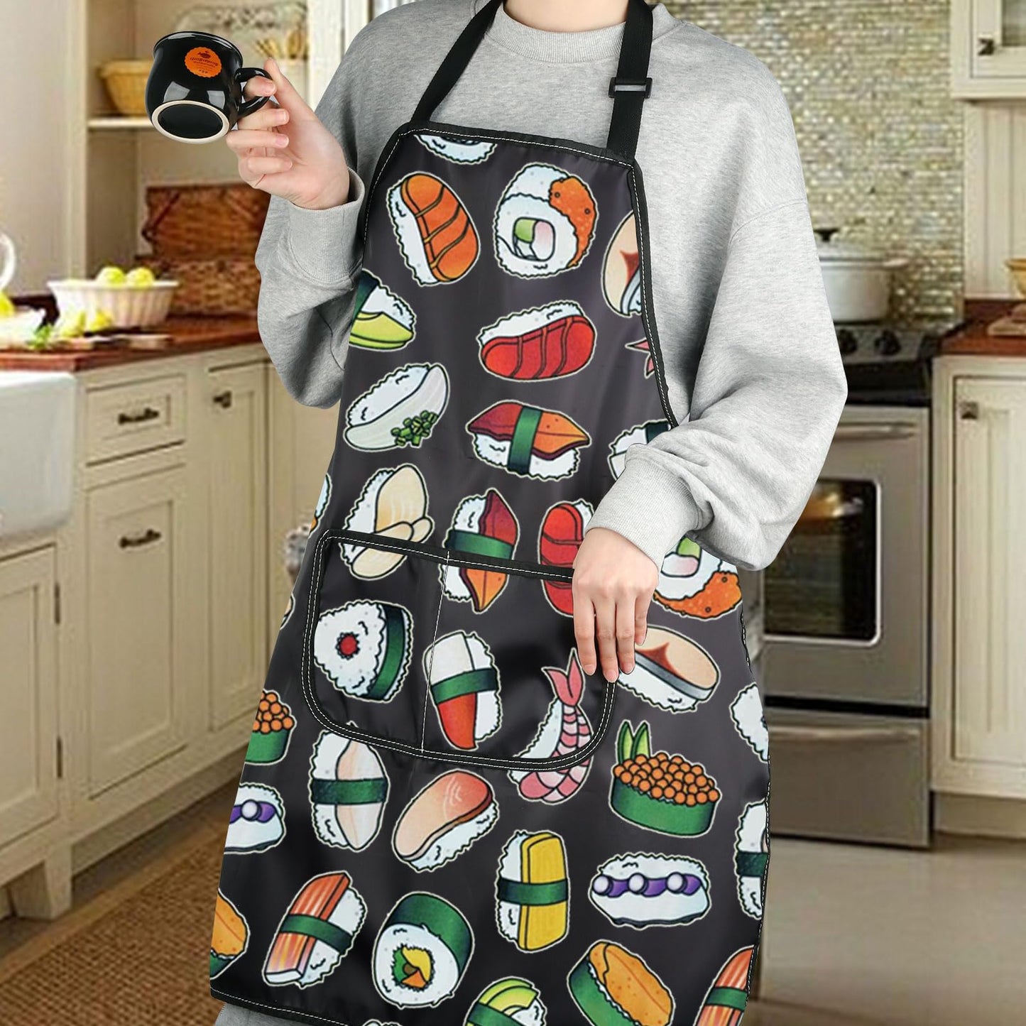 G2TUP Sushi Dishes Apron With Pockets Japanese Food Lover Kitchen Gift Sushi Lover Gift