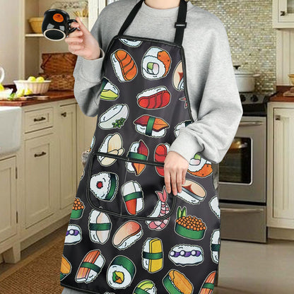 G2TUP Sushi Dishes Apron With Pockets Japanese Food Lover Kitchen Gift Sushi Lover Gift