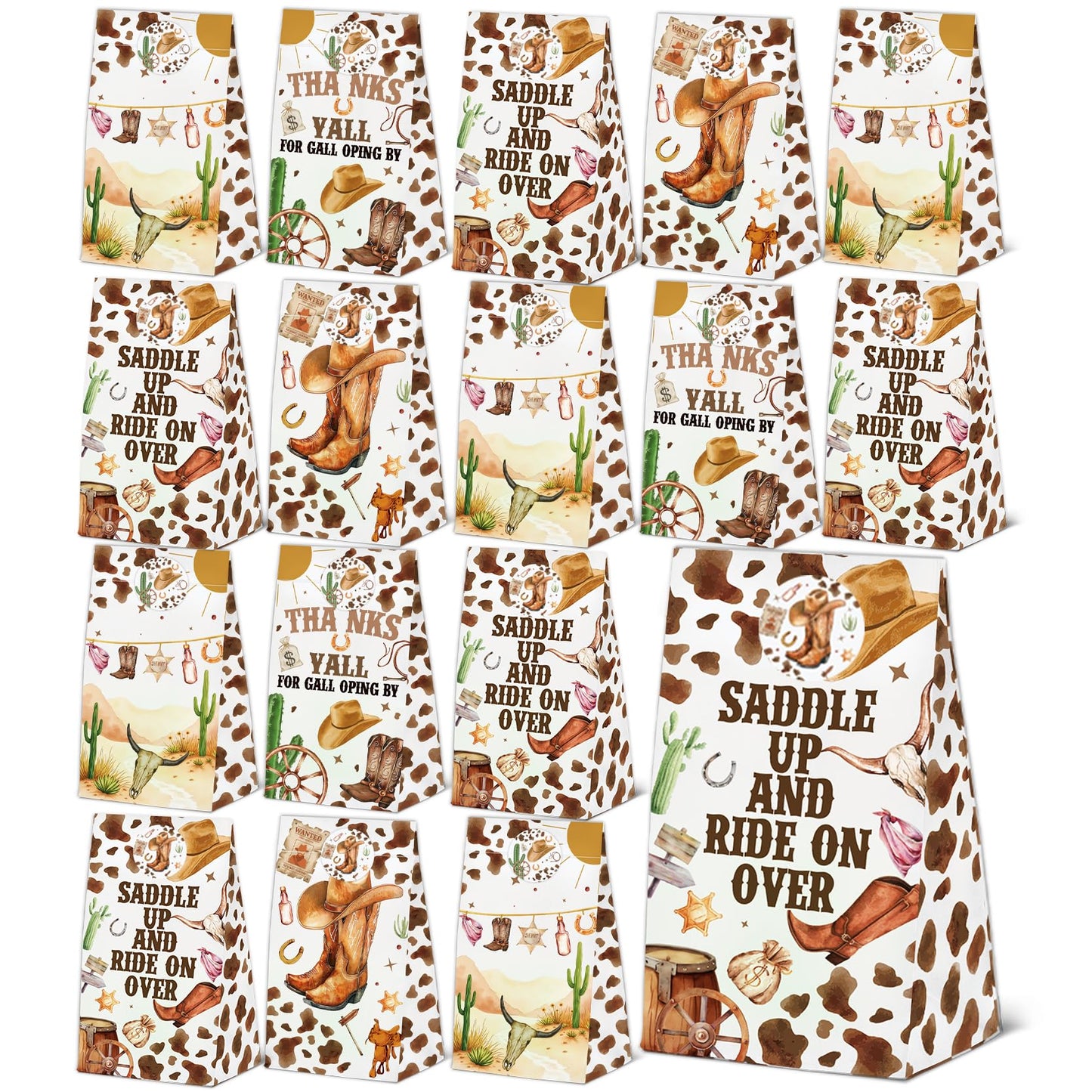 24 Pcs Western Cowboy Goodie Bags with Stickers,Western Cowboy Themed Birthday Favor Bags,Wild West Party Favor for Party Decoration Supplies