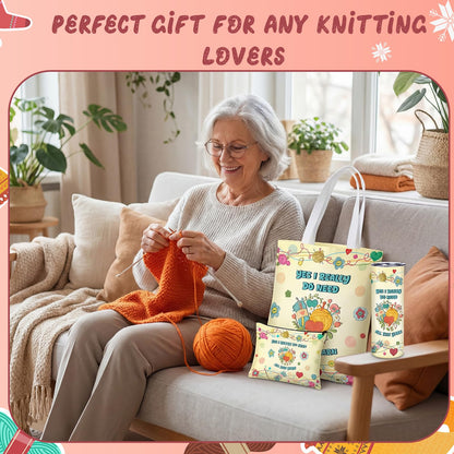 Funny Yarn Lover Gift Set 4 Pieces - Yes I Really Do Need All This Yarn Knitting Crochet Gifts for Women Mother's Day, Tote Bag Socks 20oz Tumbler Makeup Pouch for Crocheters Grandma Teacher