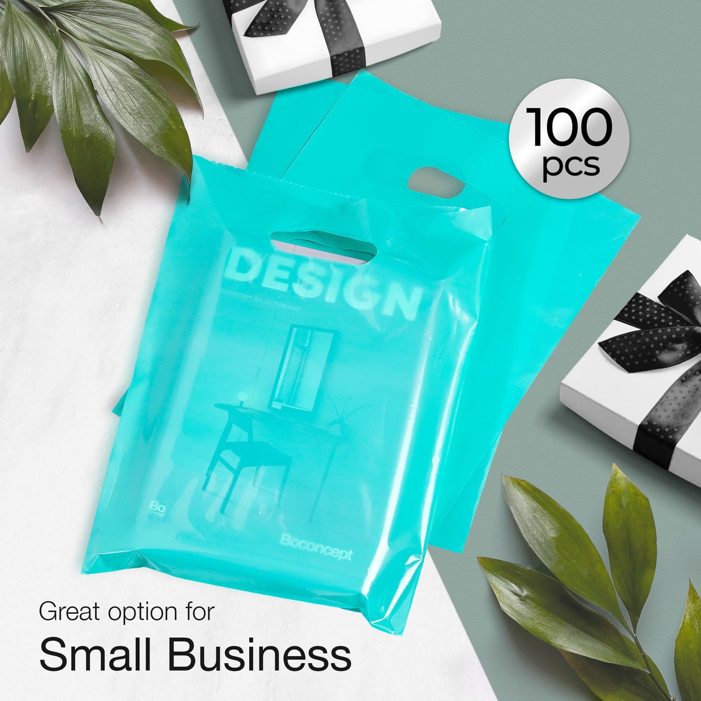 Choice Marts 100 Teal Bags for Small Business 9"x12" Perfect For Merchandise And Retail Extra Thick 1.5Mil Glossy Thank You Bags With Handles
