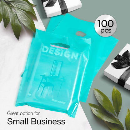 Choice Marts 100 Teal Bags for Small Business 9"x12" Perfect For Merchandise And Retail Extra Thick 1.5Mil Glossy Thank You Bags With Handles