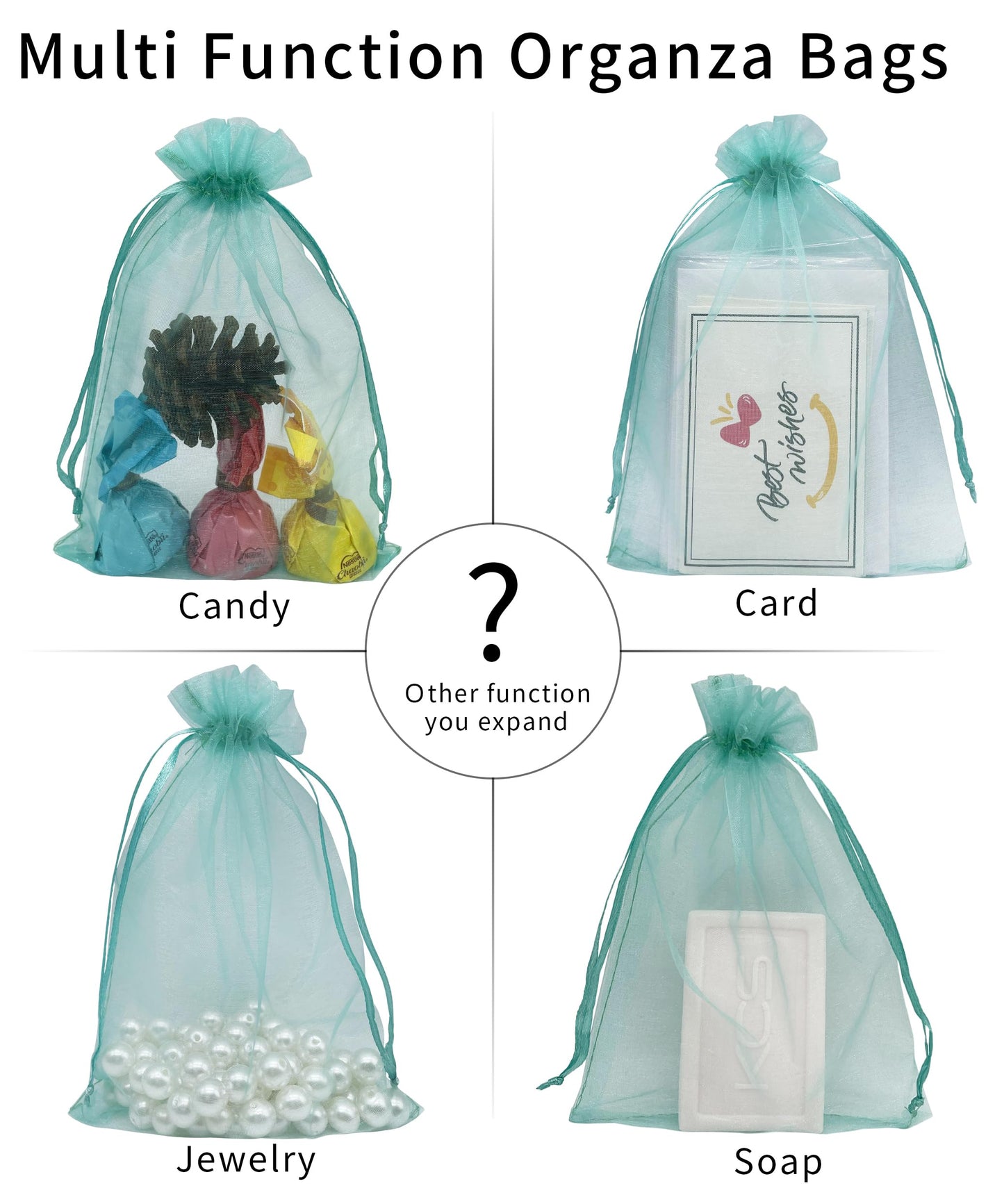 Jexila 100PCS Sheer Teal Organza Bags 4''X6' Small Mesh Drawstring Jewelry Gift Pouch for Baby Shower Wedding Party Favor Goodie Candy