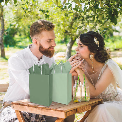 Whaline 36 Pcs Sage Green Paper Gift Bags with Tissue Paper Gradient Green Party Favor Bags with Handle Goodie Candy Treat Bag for Mother's Day Wedding Birthday Baby Shower One Lucky Duck Patry