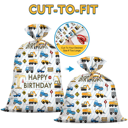 2Pcs Extra Large Construction Birthday Plastic Gift Bag for Boys 36x56 Inch Jumbo Gift Bags Trucks Excavators Cranes Vehicle-Themed Kids Happy Birthday Parties Favors Decorations