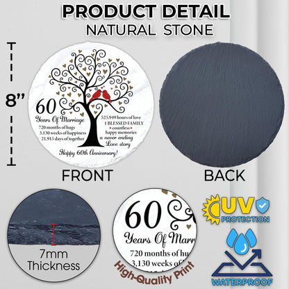 60th Anniversary Wedding Gifts - 60 Years Anniversary Slate Stone 8" with Stand, Ornament, Card - 60th Diamond Wedding Gift Set for Parents, Couple, Husband, 60 Years of Marriage Natural Stone TT-A60