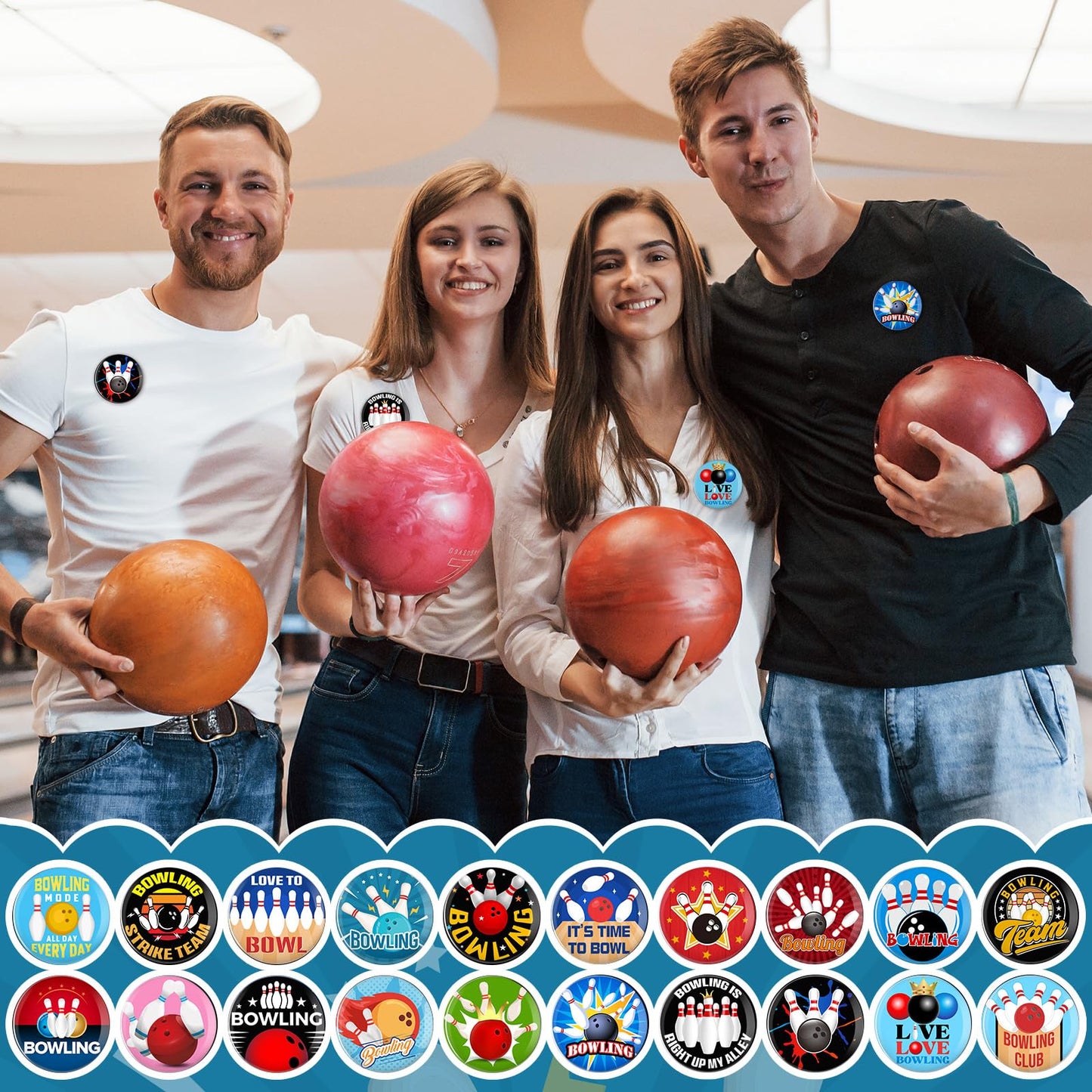 Huquary 80 Pcs Bowling Buttons Pins Funny Sport Graduation Gifts Brooch Lapel Pins for Jacket Backpacks Tote Bags Hats Bowling Lovers Souvenirs Accessories Gifts for Team Awards Prizes Women Men