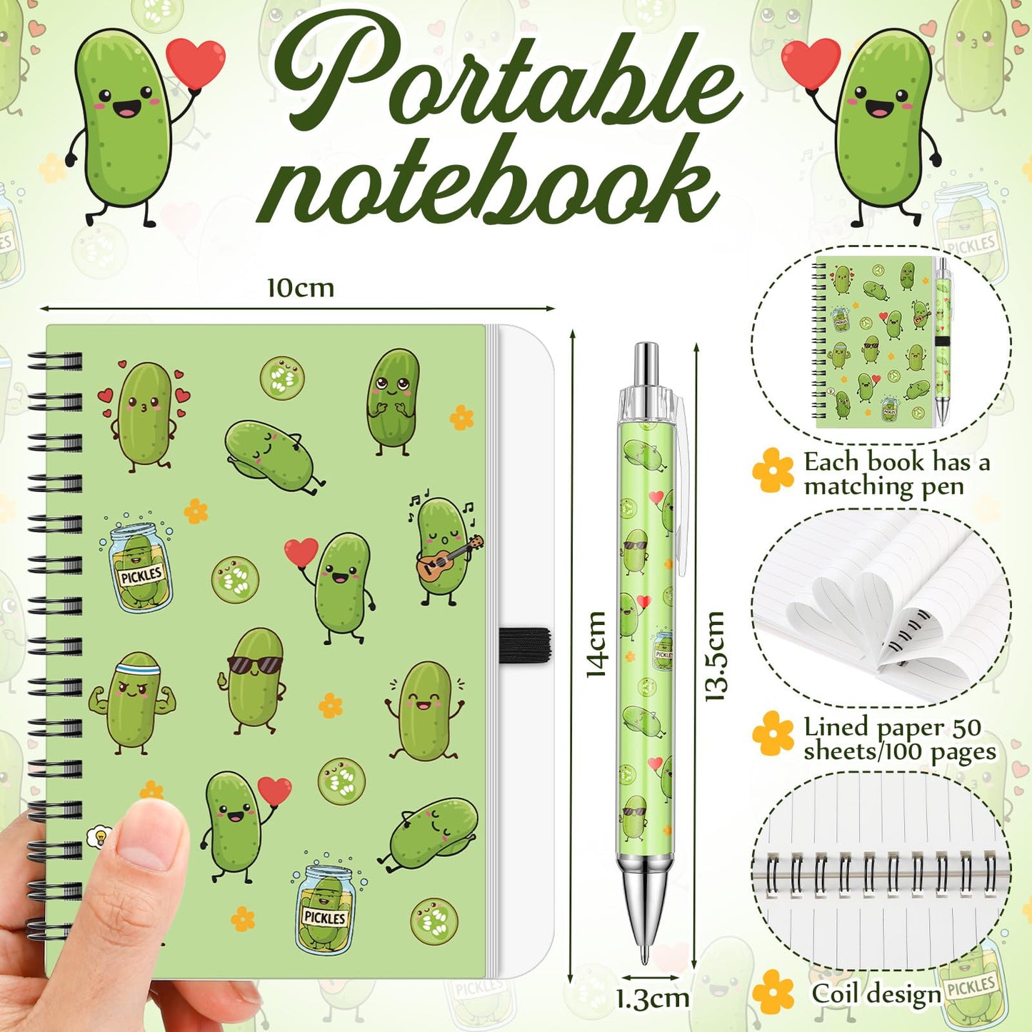 Gilprop 6 Pcs Pickle Gifts for Pickles Lovers Shopping Tote Bag Keychain Cosmetic Bag Sock Spiral Notebook Ballpoint Pen Just a Girl Who Loves Pickles Birthday Christmas Gift Pickle Gift Set for Women