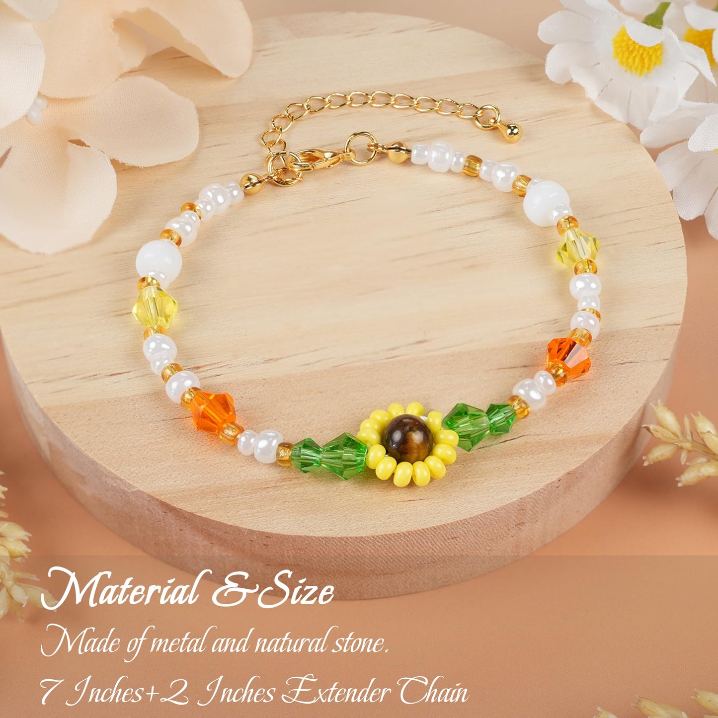 SmileBelle Protection Bracelets for Women, Pregnancy Gifts for Expecting Mom Sunflower Gifts for Women Black Tourmaline Bracelets as Healing Bracelet Sunflower Bracelet as Mother Day Gift