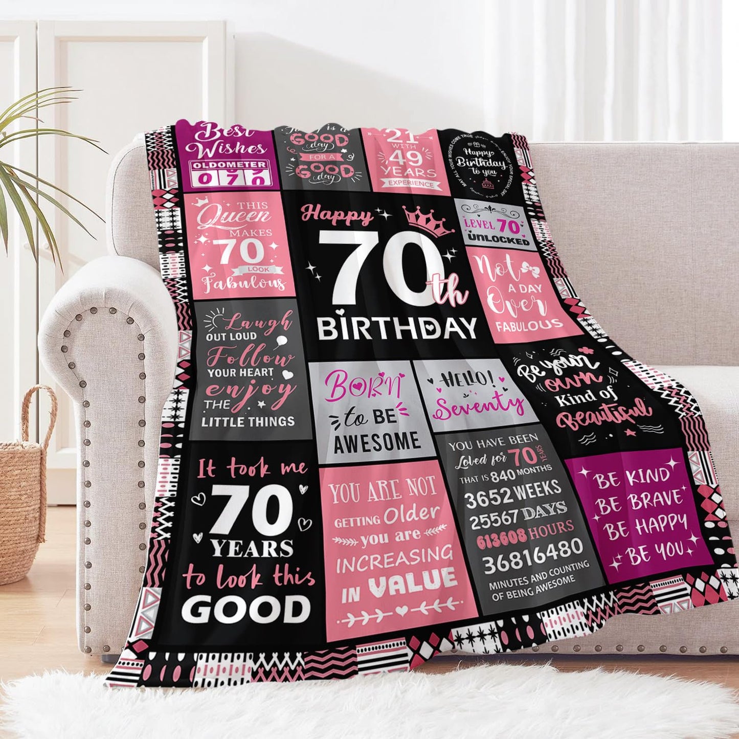 Sruemiul 70th Birthday Gifts for Women - 70th Birthday Decorations for Women - 70 Year Old Birthday Gifts - Happy 70th Birthday Gift Ideas for 70 Year Old Woman - 1956 & 70th Birthday Blanket 50"x60"