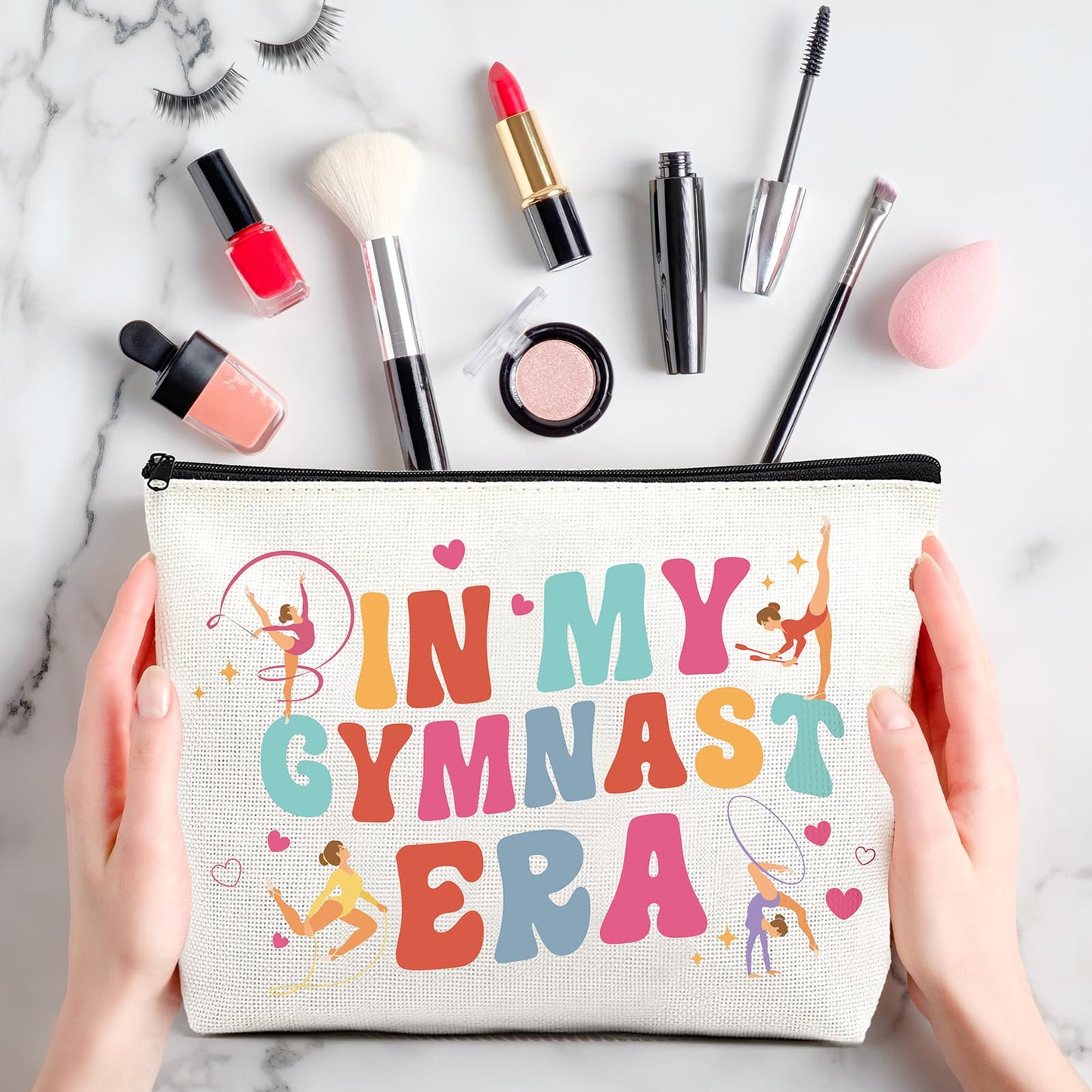 Gymnastics Gifts for Girls - 2 Pcs Makeup Bag and Keychain Set Portable Gymnast Accessories Aesthetic Toiletry Pouch New Year Party Birthday Gift for Daughter Friend Sister Niece Bestie