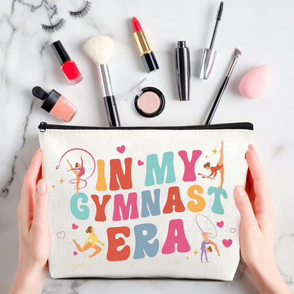 Gymnastics Gifts for Girls - 2 Pcs Makeup Bag and Keychain Set Portable Gymnast Accessories Aesthetic Toiletry Pouch New Year Party Birthday Gift for Daughter Friend Sister Niece Bestie