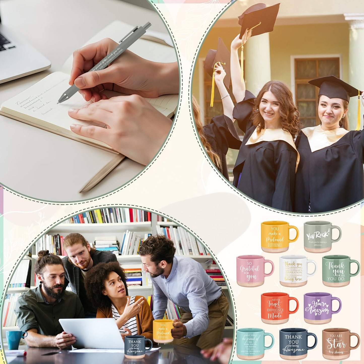 Didaey 10 Sets Employee Appreciation Gifts Set 13oz Inspirational Pastel Ceramic Coffee Mugs A6 Leather Notebooks Ballpoint Pens Bulk Thank You Gifts for Coworker Employees Staff Team Members