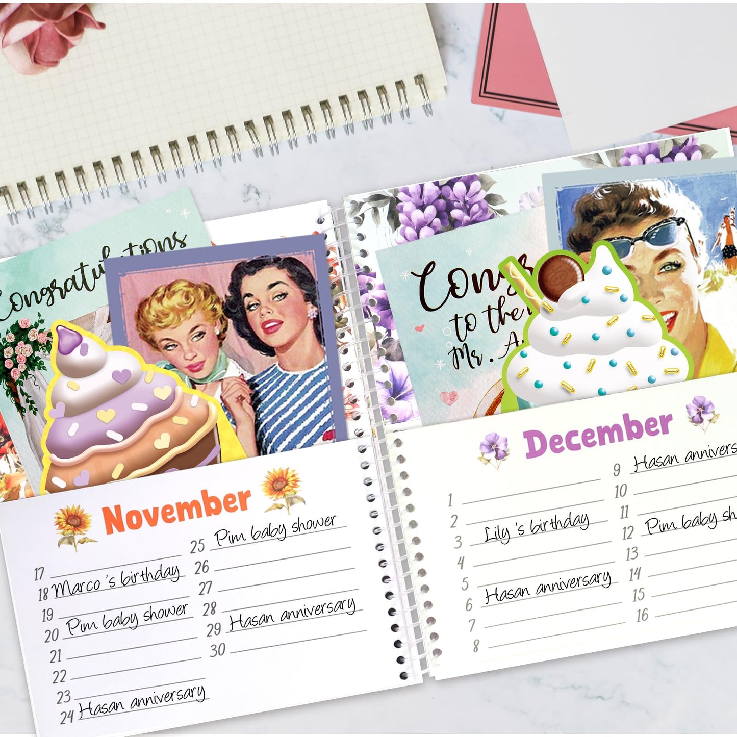 Ceiba Tree Greeting Card Organizer Floral Month by Month Card Keeper Book with Pockets for Christmas Holiday Reminders Birthday Party Wedding
