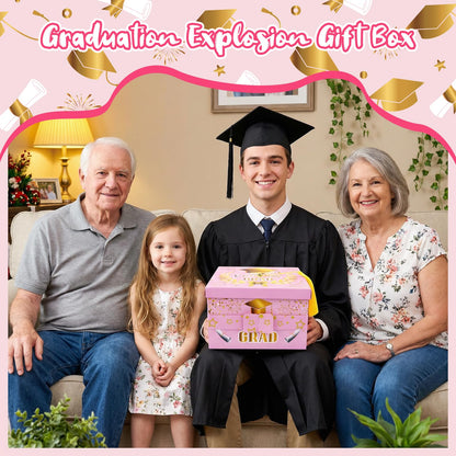 Graduation Gift Boxes 2026, Surprise Gift Box Explosion with 8 Pcs Flying Butterfly Photo DIY, Graduation Box 2026 Exploding Gift Box for High School College Graduate Party Decoration (Pink & Glod )