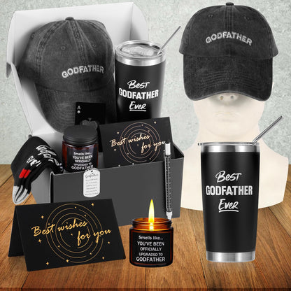 SAIWEILAI ONLINE 9 Pieces Godfather Gift Set Best Godfather Gifts for Men with Tumbler Mens Socks Mens Baseball Cap Key Chain Card for God Father Uncle for Christmas, Birthday