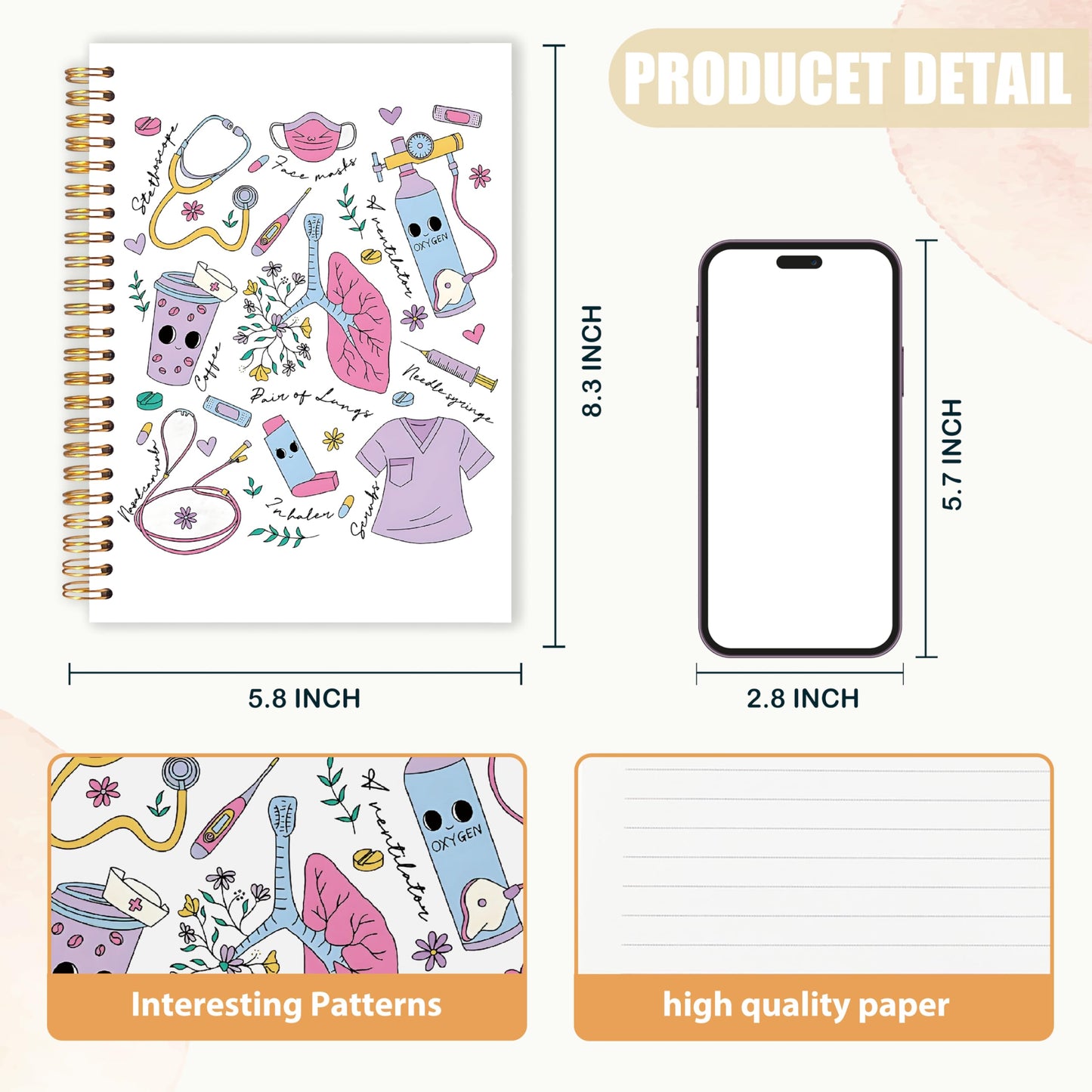 Respiratory Therapist Spiral Notebook, Preppy Pulmonologist Journal for Women, Respiratory Therapist Gifts Journal, Lung Therapist Notebook for Note Taking, 5.5x8.3 Inch
