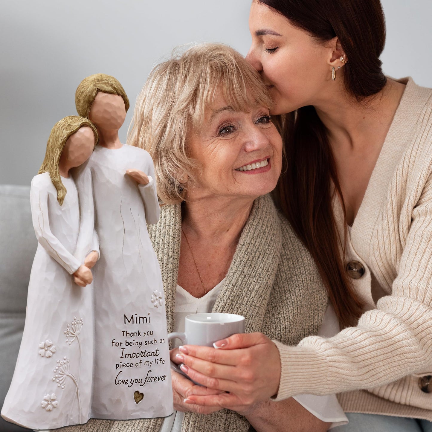 Mimi Gifts for Grandma, Gifts for Mimi, Grandma Gift for Birthday Christmas Mothers Day, Grandmother Granddaughter Embrace Hand-Painted Resin Figure