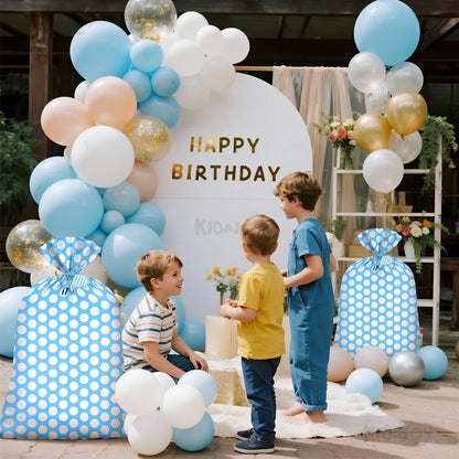 KIDAJOY Extra Large Blue Polka Dot Gift Bags Baby Shower Boys 36x56 Inch Jumbo Plastic Blue and White Gift Bag for Kids Newborn Holiday Happy Birthday Party Favor