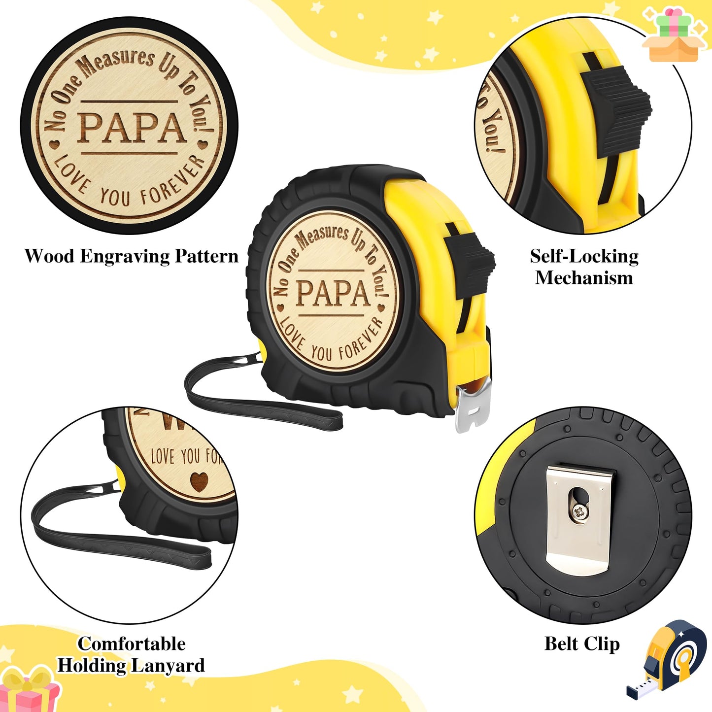 Papa Gifts for Grandpa, Papa Fathers Day Gift Ideas, Best Papa Gifts from Grandchild, Christmas Birthday Gifts for papa, Tool Gifts Carpenter Gifts for Grandpa, Engraved Tape Measure 25FT