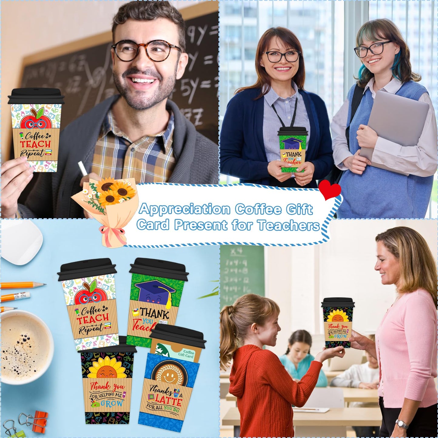 WhatSign Teacher Appreciation Gift Card Holder - Thanks a Latte Gifts Card Holder for Teachers Thank You Teacher Cards