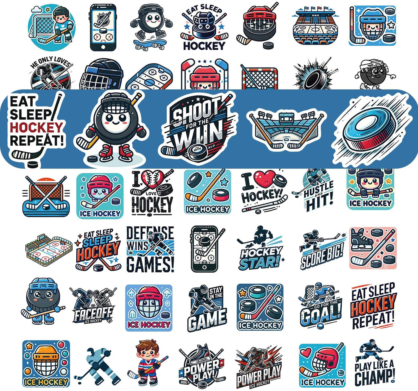 100 Pcs Hockey Stickers,Hockey Party Favors,Hockey Gifts for Boys 8-12,Waterproof Vinyl Stickers for Water Bottle Helmet Laptop Computer Skateboard
