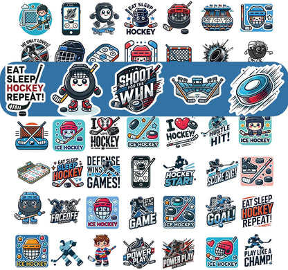 100 Pcs Hockey Stickers,Hockey Party Favors,Hockey Gifts for Boys 8-12,Waterproof Vinyl Stickers for Water Bottle Helmet Laptop Computer Skateboard