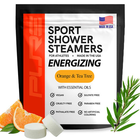 Pure Energizing Sport Shower Steamers - Natural Orange and Tea Tree Essential Oils, Made in USA, Energy Boost for Athletes, Father’s Day Gifts for Runners, Relaxing Birthday Gifts for Self Care