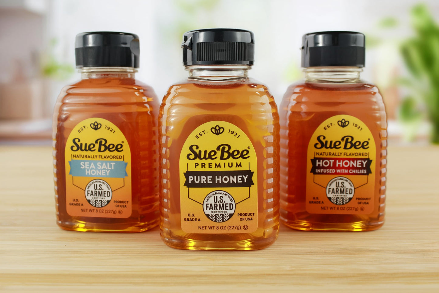 Sue Bee® Sweetness Sampler – 3 Pack Honey Gift Set | Original, Hot & Sea Salt | Pure U.S. Farmed Certified | Gourmet Gift Set for Foodies, Cooking, Tea, Charcuterie & Holiday Gifting 8 Ounce (Pack of 3)