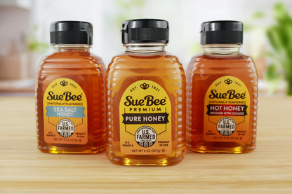 Sue Bee® Sweetness Sampler – 3 Pack Honey Gift Set | Original, Hot & Sea Salt | Pure U.S. Farmed Certified | Gourmet Gift Set for Foodies, Cooking, Tea, Charcuterie & Holiday Gifting 8 Ounce (Pack of 3)