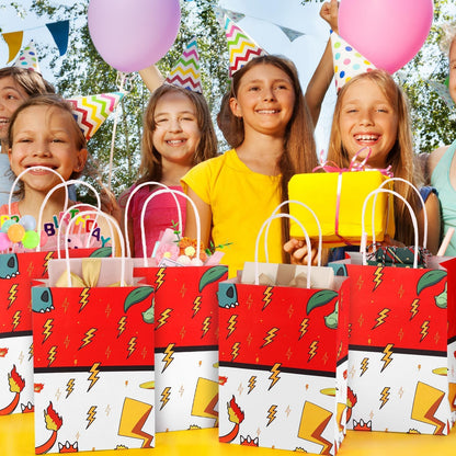 Joottuan 24 Pcs Cartoon Paper Bags Animation Party Gift Bags Red Kraft Treat Bag with Handle Birthday Party Supplies Paper Goodie Bag for Birthday Theme Supplies Baby Shower Decorations